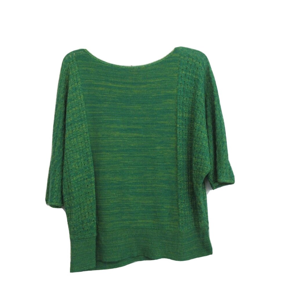New Directions Sweater Size Large Green Partial Open Knit Pullover Short Sleeve